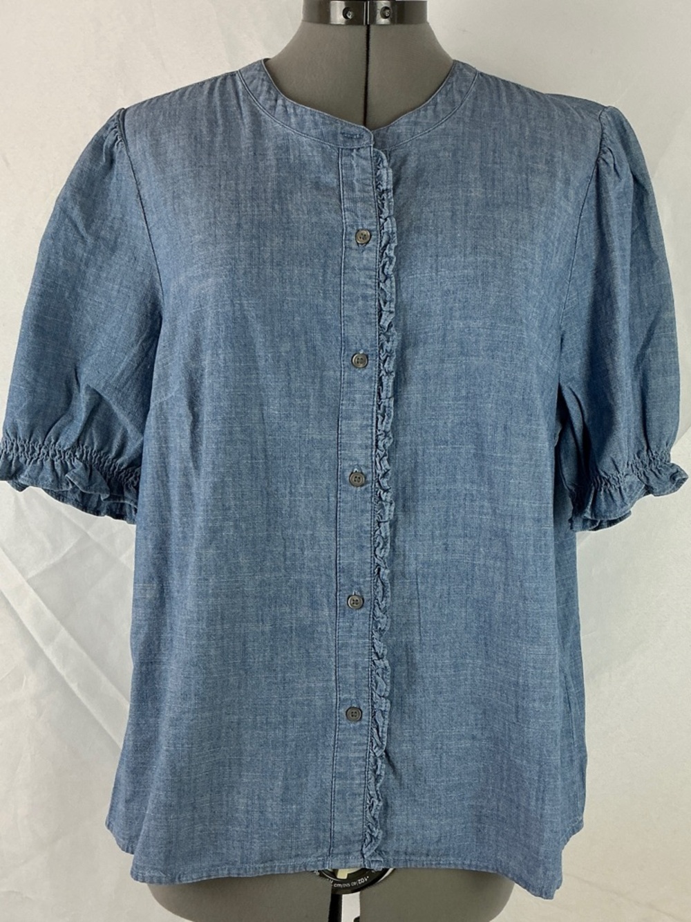 J. Crew Chambray Button-Front Puff Sleeve Top - Blue NWT
